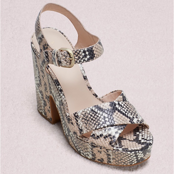 Kate Spade Grace Leather Snake Rose Nude Gray Black Animal Print Platform Sandal - Picture 2 of 14
